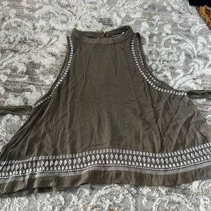 Earthbound Cropped Tank Top - Olive Green with White Details - Size Medium